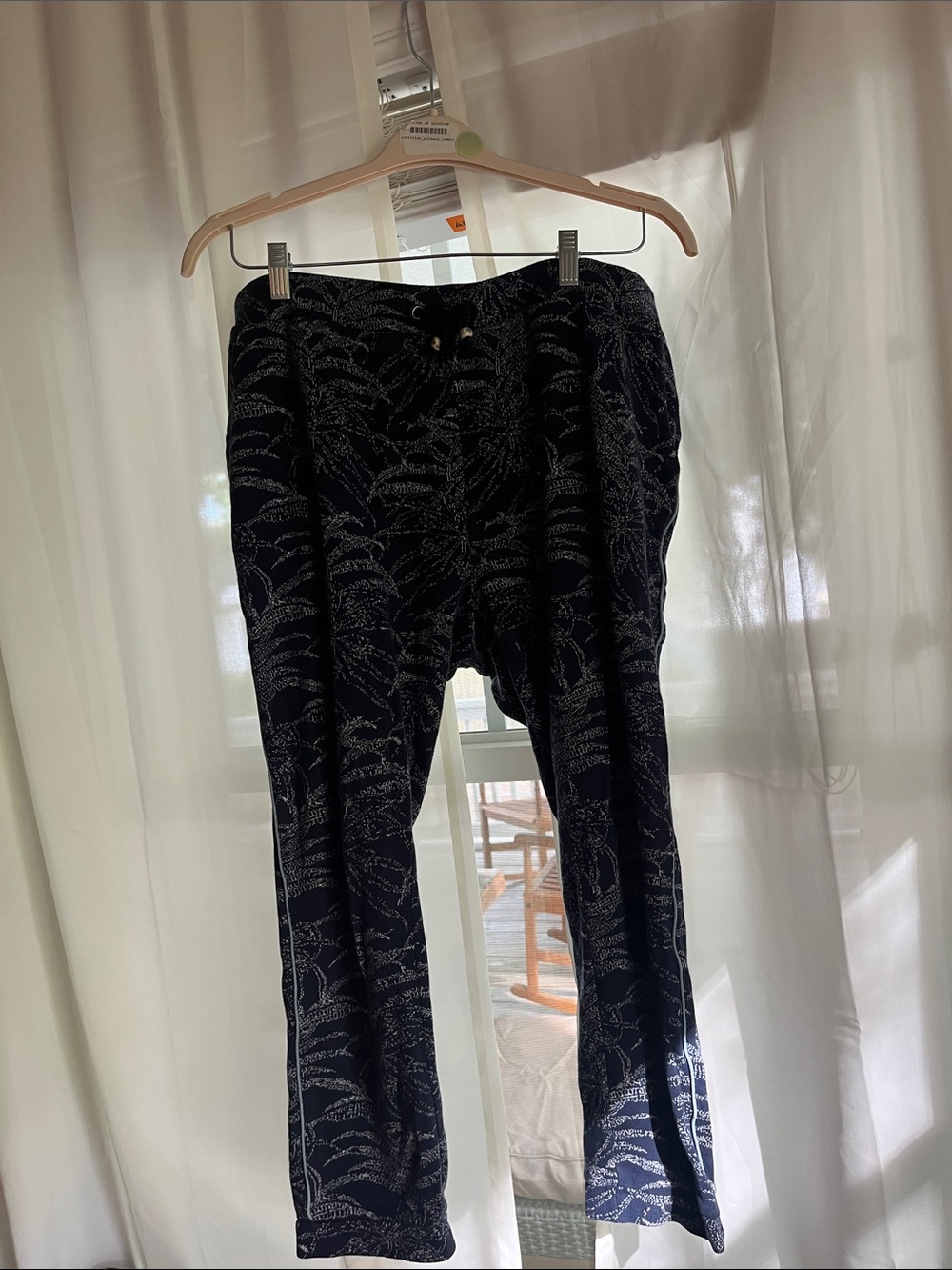 Lauren Ralph Lauren Black Jogger Pants with Light Gray Leaf Print